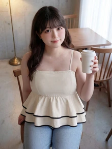 Bijouette 大尺碼休閒度假純色梭織細肩帶上衣，柔軟面料，日系甜美風，下背彈性收腰，適合度假外出 - 杏色 - 查看 5