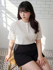 Bijouette 大尺碼夏季休閒仙女風 70 年代優雅彈性白色印花襯衫 柔軟面料 日系甜美風 教師節 辦公室 高茶 早午餐 晚餐 - 米色 - 查看 6