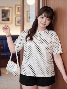 Bijouette 大尺碼夏季休閒仙女風 70 年代優雅彈性白色印花襯衫 柔軟面料 日系甜美風 教師節 辦公室 高茶 早午餐 晚餐 - 米色 - 查看 3
