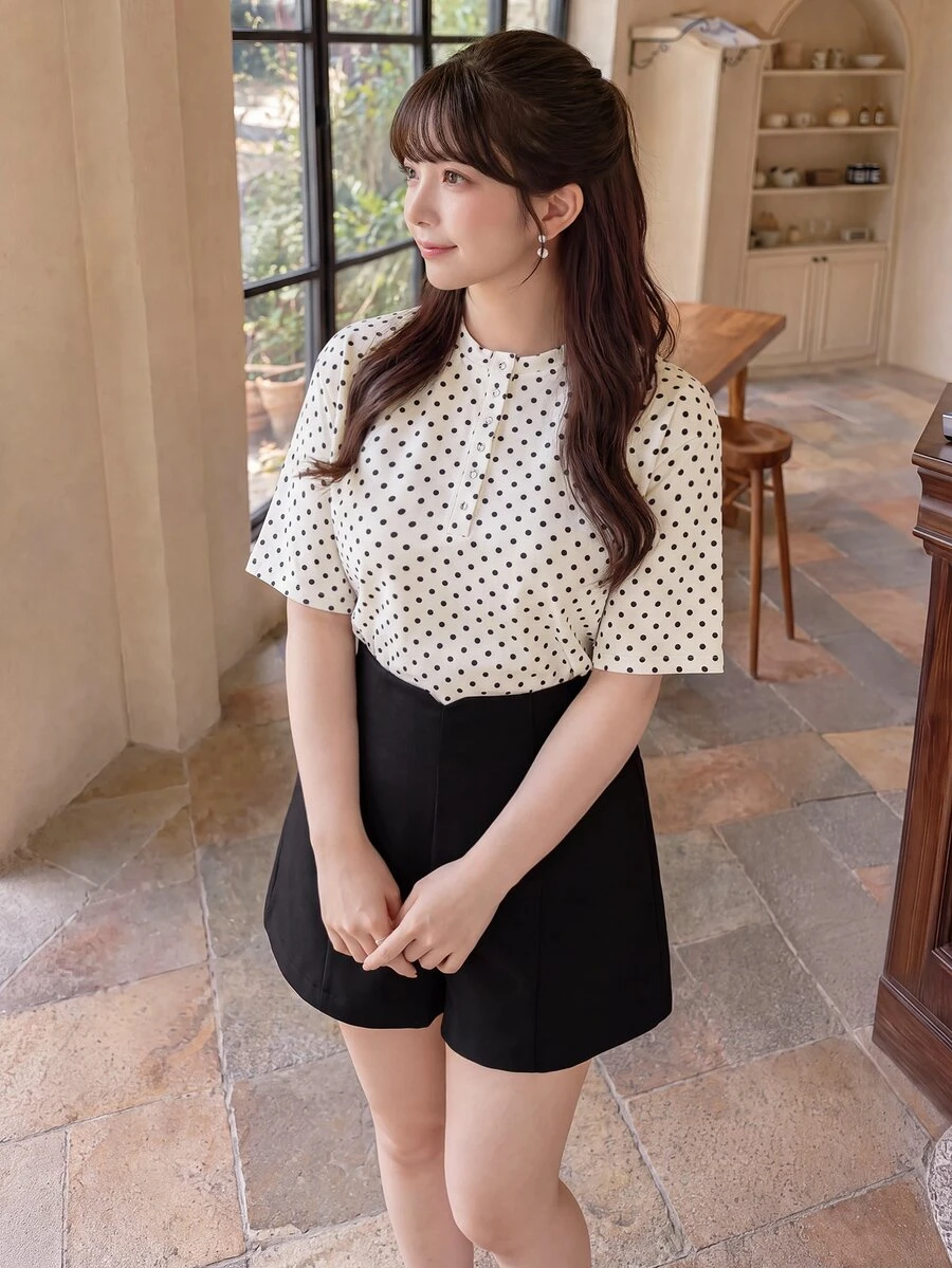Bijouette 大尺碼夏季休閒仙女風 70 年代優雅彈性白色印花襯衫 柔軟面料 日系甜美風 教師節 辦公室 高茶 早午餐 晚餐 - 米色 - 查看 1