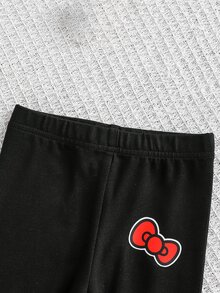 HELLO KITTY AND FRIENDS | SHEIN 1套女嬰甜美可愛卡通蝴蝶結印花圓領長袖運動衫與修身長褲，春秋冬外出與上學穿搭 - 彩色 - 查看 7