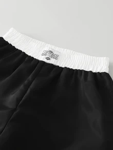 SHEIN 青少年女孩秋季服飾 簡約丹寧風 對比色休閒長褲 日常穿著與假期穿搭 - 黑色 - 查看 5