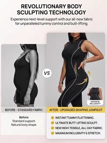 Innovista Innovista Women's Plus Size Half Zip Jumpsuit Panel Breathable Long Sleeve High Stretch Compression Gym Yoga Running Training Activewear Slim Fit Workout Romper - Black - View 4
