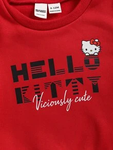 HELLO KITTY AND FRIENDS | SHEIN 3件組 女嬰主題印花長袖圓領抓絨運動衫，休閒日常穿著，適合秋冬 - 彩色 - 查看 4