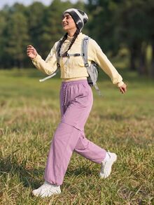 WanderVale Women's Drawstring Waist Casual Versatile Daily Wear & Hiking Pants - Mauve Purple - View 4