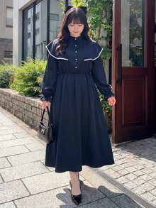 Bijouette 大尺碼復古優雅鈕扣海軍藍喇叭袖洋裝 教師節 晚宴 聚餐 正式下午茶 約會之夜 晚餐 秋季 - 藏蓝色 - 查看 5
