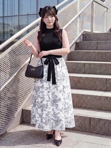 Bijouette Plus Size Summer Elegant Colorblock Floral Print Dress Evening Dinner Black White - Black and White - View 3