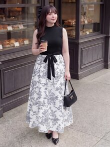 Bijouette Plus Size Summer Elegant Colorblock Floral Print Dress Evening Dinner Black White - Black and White - View 4