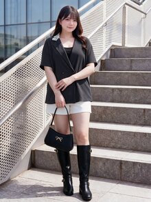 Bijouette Jaket Lengan Pendek Kancing Ganda dengan Kerah Renda Kontras untuk Wanita Ukuran Plus, Potongan Ramping, Elegan, Cocok untuk Pakaian Kerja, Kantor, Pesta Formal, Musim Gugur, Warna Putih - Grey - View 3