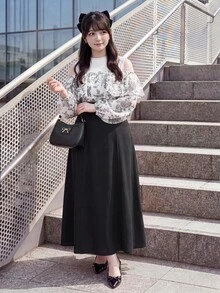 Bijouette Plus Size Autumn Elegant Colorblock Patchwork Floral Print Cold Shoulder Dress,Edition  Black And White Patchwork Ink Print Dress French Elegant Ruff - Black and White - View 5