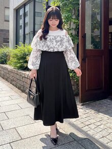 Bijouette Plus Size Autumn Elegant Colorblock Patchwork Floral Print Cold Shoulder Dress,Edition  Black And White Patchwork Ink Print Dress French Elegant Ruff - Black and White - View 4
