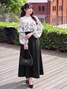 Bijouette Plus Size Autumn Elegant Colorblock Patchwork Floral Print Cold Shoulder Dress,Edition  Black And White Patchwork Ink Print Dress French Elegant Ruff - Black and White - View 7