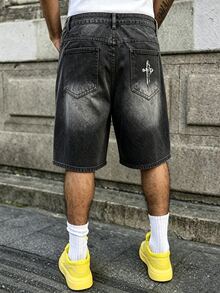 IRON GLYPH Men's Patched Denim Shorts - Black - View 2