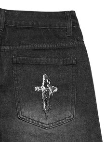IRON GLYPH Men's Patched Denim Shorts - Black - View 4
