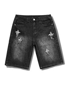IRON GLYPH Men's Patched Denim Shorts - Black - View 5