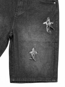 IRON GLYPH Men's Patched Denim Shorts - Black - View 3