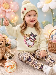 HELLO KITTY AND FRIENDS | SHEIN 女嬰卡通圖案圓領長袖衛衣與運動長褲休閒日常套裝，適合秋冬外出與日常穿著 - 彩色 - 查看 8