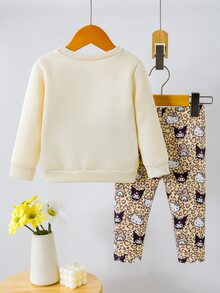 HELLO KITTY AND FRIENDS | SHEIN 女嬰卡通圖案圓領長袖衛衣與運動長褲休閒日常套裝，適合秋冬外出與日常穿著 - 彩色 - 查看 2