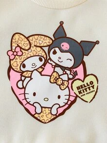 HELLO KITTY AND FRIENDS | SHEIN 女嬰卡通圖案圓領長袖衛衣與運動長褲休閒日常套裝，適合秋冬外出與日常穿著 - 彩色 - 查看 5