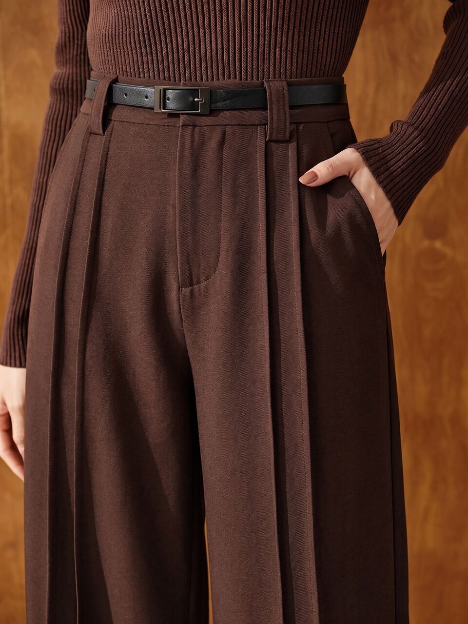 Autumn Elegant Commute Outfit High-Waist Striped Drape Straight-Leg Suit Pants Long Pants, Suitable For Commute, Daily And Date