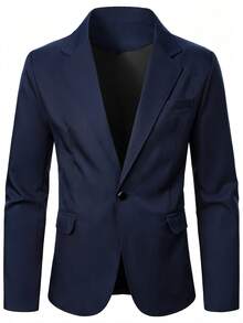 Calvornis Business Style Single Button Men's Suit Jacket - Navy Blue - View 3