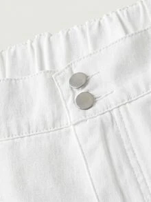 SHEIN MOD Plus Size Versatile Soft Style Button Ruffle Hem Denim Skirt - White - View 3
