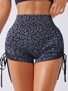 Slayform Slayform Women's Leopard Print Side Drawstring High Waist Slim Fit Sports Shorts - Multicolor - View 2