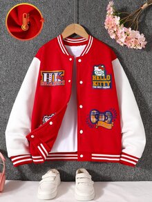 HELLO KITTY AND FRIENDS | SHEIN 1件女孩主題印花拼色長袖夾克，適合秋冬外出與購物休閒穿搭 - 彩色 - 查看 3