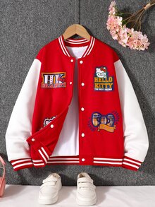 HELLO KITTY AND FRIENDS | SHEIN 1件女孩主題印花拼色長袖夾克，適合秋冬外出與購物休閒穿搭 - 彩色 - 查看 4