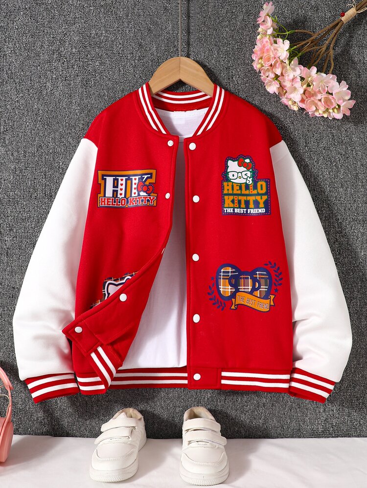 HELLO KITTY AND FRIENDS | SHEIN 1 buah, Jaket Lengan Panjang Motif Colorblock Bertema Anak Perempuan, Pakaian Kasual untuk Jalan-jalan dan Belanja di Musim Gugur/Dingin - MultiWarna - View 4
