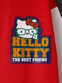 HELLO KITTY AND FRIENDS | SHEIN 1件女孩主題印花拼色長袖夾克，適合秋冬外出與購物休閒穿搭 - 彩色 - 查看 6
