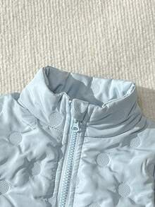 SHEIN Vintaside Kids 幼女款絎縫加厚背心 優雅天藍色波點拉鍊無袖立領 厚款秋冬聖誕假期時尚外套 - 藍色 - 查看 5