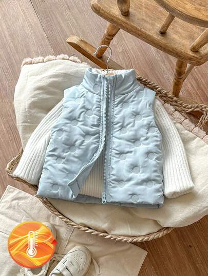 SHEIN Babygirl Infant Autumn/Winter Sleeveless Stand Collar Fashionable Elegant Minimalist Versatile Zipper Style Suitable For Outdoor Travel Provides Sufficient Warmth Protection Style Fashionable And Practical Ensures Baby Stays Warm And Fashionable During Winter Adventures