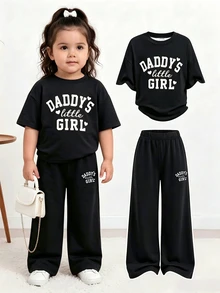 Baby Girls T-Shirt Set Casual Letter Pattern Suitable For All Seasons - White - View 1