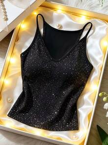 Resyla Women's Sexy Exquisite Sequin Camisole Top For Date And Music Festival - Black - View 6