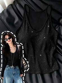 Resyla Women's Sexy Exquisite Sequin Camisole Top For Date And Music Festival - Black - View 3