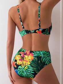 Swim Lushoire Tropical Print Soft Cup Bikini Set, Beach Vacation For Summer - Multicolor - View 2