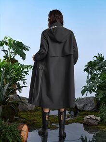 In My Nature Women's Minimalist Letter Print Waterproof Drawstring Hooded Outdoor Rain Jacket - Black - View 4