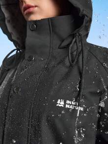 In My Nature Women's Minimalist Letter Print Waterproof Drawstring Hooded Outdoor Rain Jacket - Black - View 8