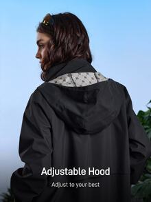 In My Nature Women's Minimalist Letter Print Waterproof Drawstring Hooded Outdoor Rain Jacket - Black - View 6