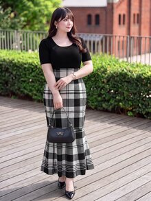 Bijouette Plus Size Women's Plaid Patchwork Casual Daily Knit Dress Fall - Multicolor - View 6