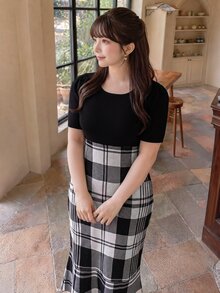 Bijouette Plus Size Women's Plaid Patchwork Casual Daily Knit Dress Fall - Multicolor - View 2