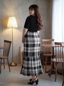 Bijouette Plus Size Women's Plaid Patchwork Casual Daily Knit Dress Fall - Multicolor - View 3