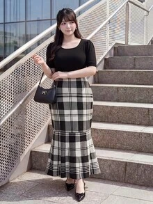 Bijouette Plus Size Women's Plaid Patchwork Casual Daily Knit Dress Fall - Multicolor - View 7