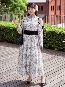 Bijouette Plus Size Black Ink-Wash Print Off-Shoulder Waist-Cinching Dress, Suitable For Commuting Tea Party, Parties, Wedding Guests, And Dates Summer Elegant - Black and White - View 3