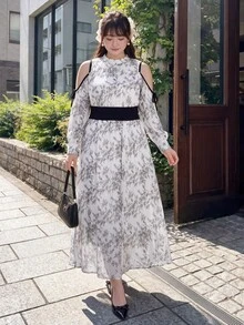 Bijouette Plus Size Black Ink-Wash Print Off-Shoulder Waist-Cinching Dress, Suitable For Commuting Tea Party, Parties, Wedding Guests, And Dates Summer Elegant - Black and White - View 6