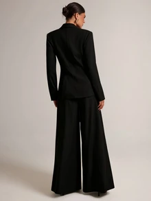 SHEIN BAE Fashion Commuter Jacket & Pants Suit Set - Black - View 2