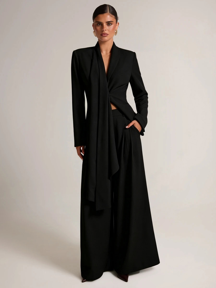 SHEIN BAE Fashion Commuter Jacket & Pants Suit Set - Black - View 1