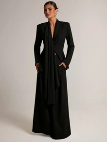 SHEIN BAE Fashion Commuter Jacket & Pants Suit Set - Black - View 4