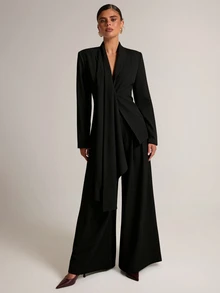 SHEIN BAE Fashion Commuter Jacket & Pants Suit Set - Black - View 6